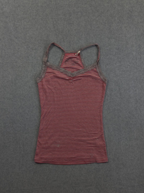 Guess Tops - Vintage Y2K Guess Jeans Red & Gray Striped Tank Top Cami with Lace